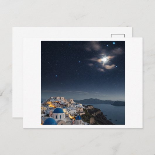 Dromerige nachtelijke hemel boven Santorini, Griek Briefkaart (Voorkant / Achterkant)