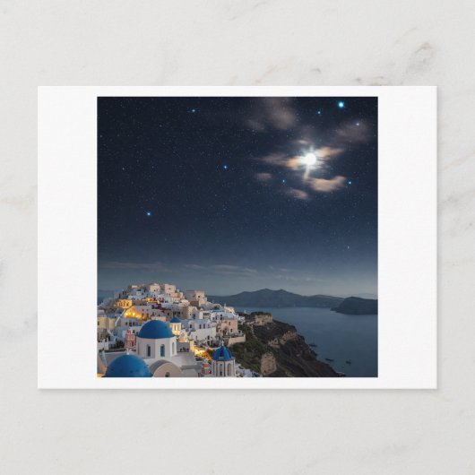 Dromerige nachtelijke hemel boven Santorini, Griek Briefkaart (Voorkant)