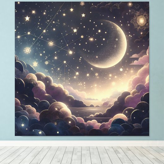 Dromerige nachtelijke hemel canvas afdruk (Insitu (Houten vloer))