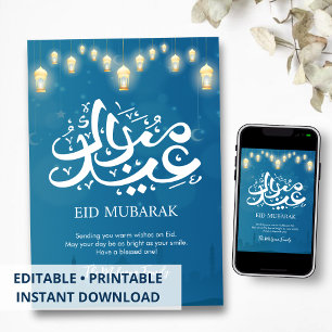 Dromerige nachthelmoskee silhouet Eid kaart