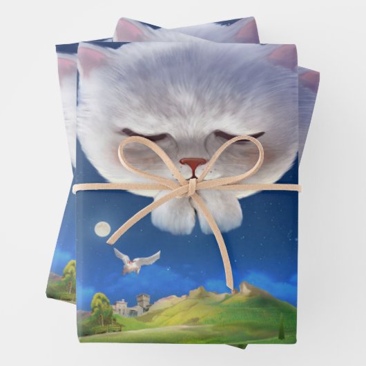 Dromerige Nachthemel met Kat Inpakpapier Vel (In situ)