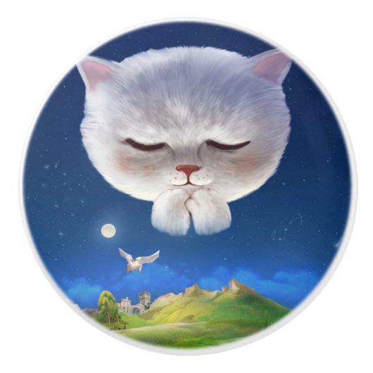 Dromerige Nachthemel met Kat Keramische Knop (Voorkant)