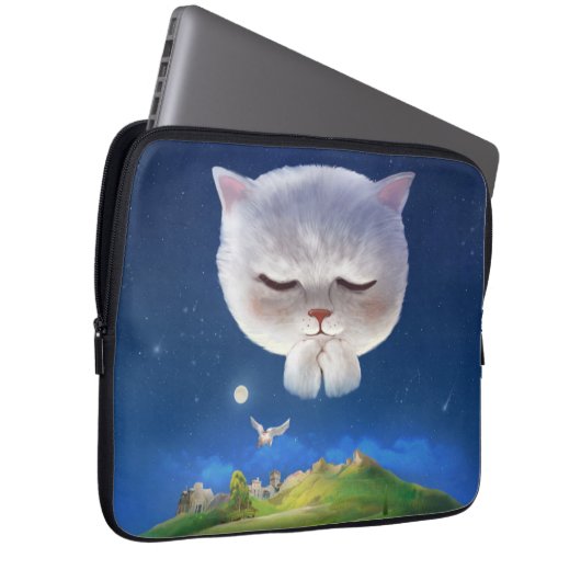 Dromerige Nachthemel met Kat Laptop Sleeve (Voorkant Rechts)