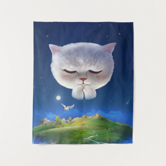 Dromerige Nachthemel met Kat Wandkleed (Voorkant)