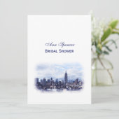 Dromerige Navy Blauwe NYC Silhouette Bruidsdouche Kaart (Staand voorkant)