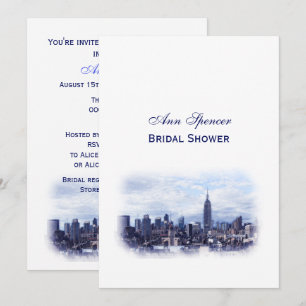 Dromerige Navy Blauwe NYC Silhouette Bruidsdouche  Kaart