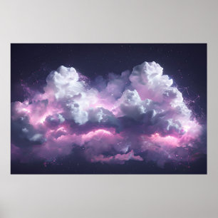 Dromerige nevelwolken in de nachtelijke hemel poster