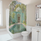 Dromerige oase: pastelkleurig zwembad douchegordijn (In situ)