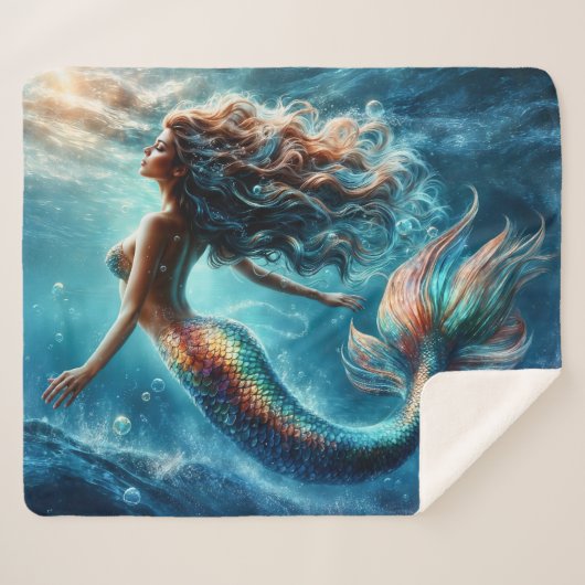 Dromerige oceaan zeemeermin meisje fantasie scheps sherpa deken (Voorkant (horizontaal))