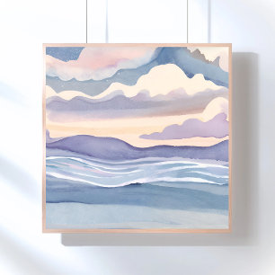 Dromerige oceaangolven   Watercolor Schilderij Perfect Poster