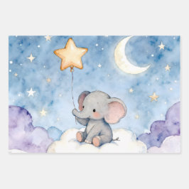 Dromerige olifant en sterren luxe inpakpapier vel