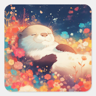 Dromerige Otter Sticker Rustend in een Kleurrijke