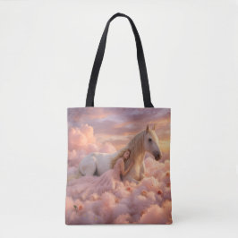 Dromerige paard en maagd Zonsondergang Tote Tas