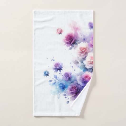 Dromerige Paarse, Blauwe, en Roze Waterverf Rozen Bad Handdoek (Handdoek)