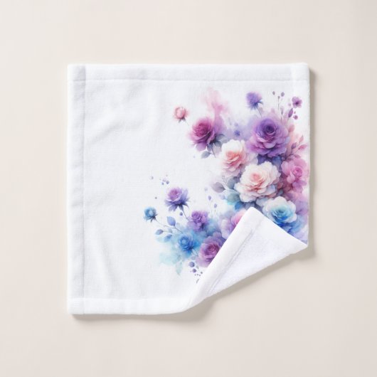 Dromerige Paarse, Blauwe, en Roze Waterverf Rozen Bad Handdoek (Wasdoekje)