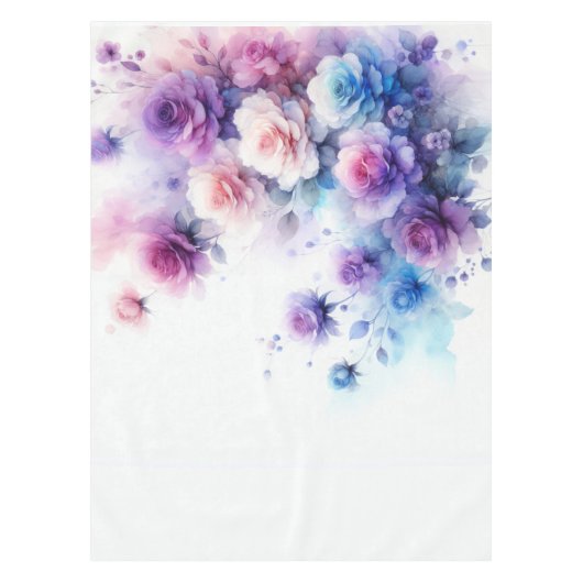 Dromerige Paarse, Blauwe, en Roze Waterverf Rozen Tafelkleed (Voorkant)