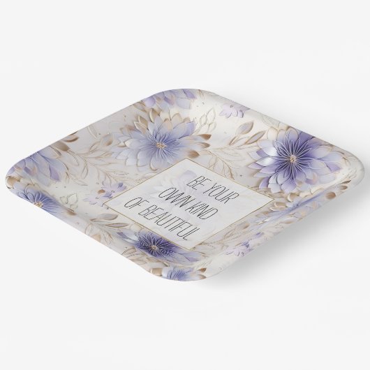 Dromerige Paarse Blauwe Mist Gouden Parel Bloemen Papieren Bordje (Gebogen)