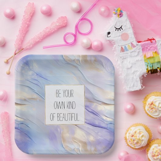 Dromerige Paarse Blauwe Mist Gouden Parel Papieren Bordje (Feest)