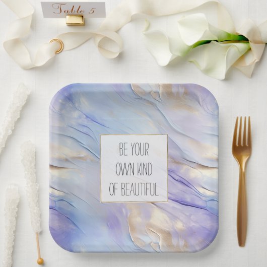 Dromerige Paarse Blauwe Mist Gouden Parel Papieren Bordje (Huwelijk)