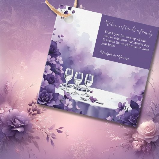 Dromerige Paarse bloemenbruiloft met Eiffeltoren Bedankjes Labels