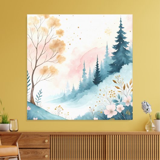 Dromerige pastel Abstracte Waterverf muurkunst Canvas Afdruk (Insitu (Woonkamer))