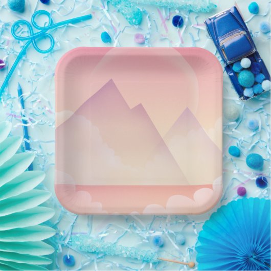 Dromerige Pastel Berglandschap Papieren Bordje (Feest)