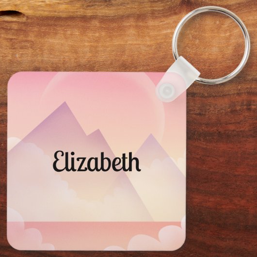 Dromerige Pastel Berglandschap Sleutelhanger (Achterkant)