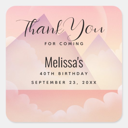 Dromerige Pastel Berglandschap Verjaardag Bedankt Vierkante Sticker (Voorkant)