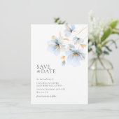 Dromerige Pastel Blauw en Goud Wild Bloemen Bruilo Save The Date (Staand voorkant)