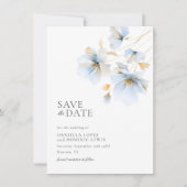 Dromerige Pastel Blauw en Goud Wild Bloemen Bruilo Save The Date (Voorkant)