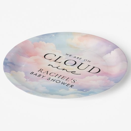 Dromerige Pastel Cloud Nine Baby shower Papieren Bordje (Gekanteld)