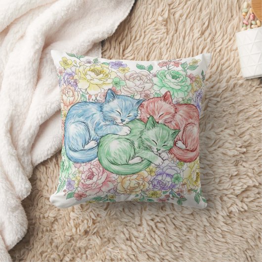 Dromerige Pastel Kittens & Bloementuin Worpkussen Kussen (Deken)