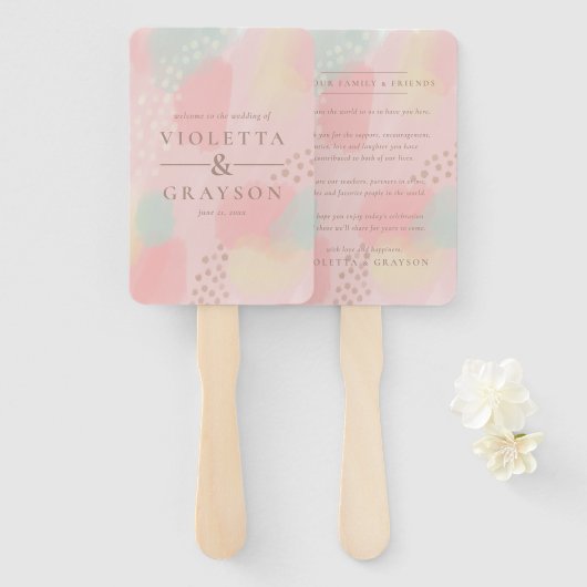 Dromerige pastel moderne kunst bedankt bruiloft handwaaier (Voorkant en achterkant)