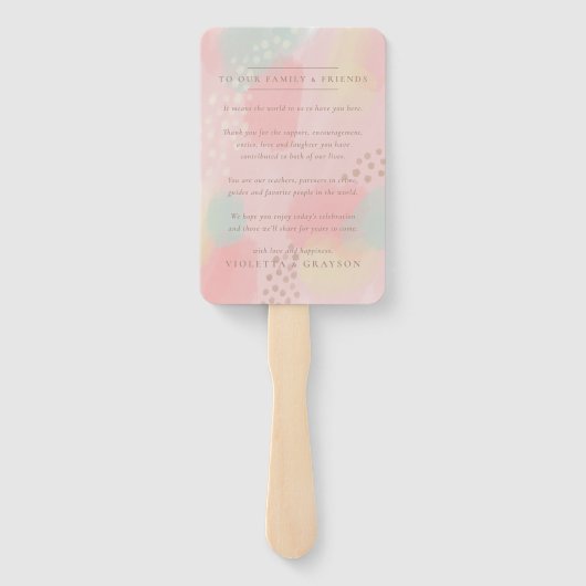 Dromerige pastel moderne kunst bedankt bruiloft handwaaier (Achterkant)