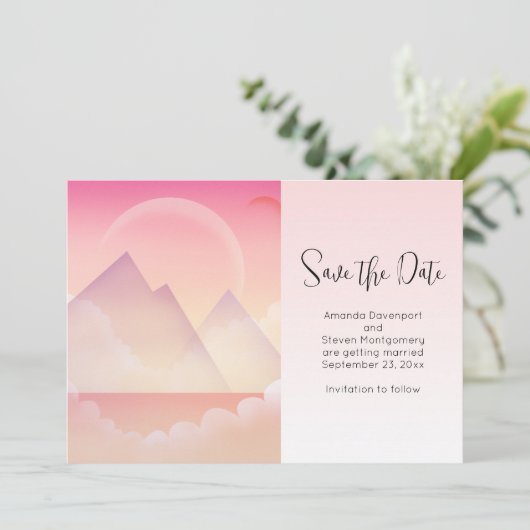 Dromerige Pastel Mountain Landscape Bruiloft Save The Date (Staand voorkant)