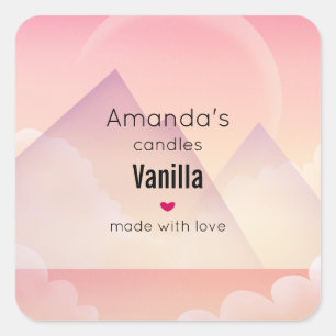 Dromerige Pastel Mountain Landschap Kaars Business Vierkante Sticker