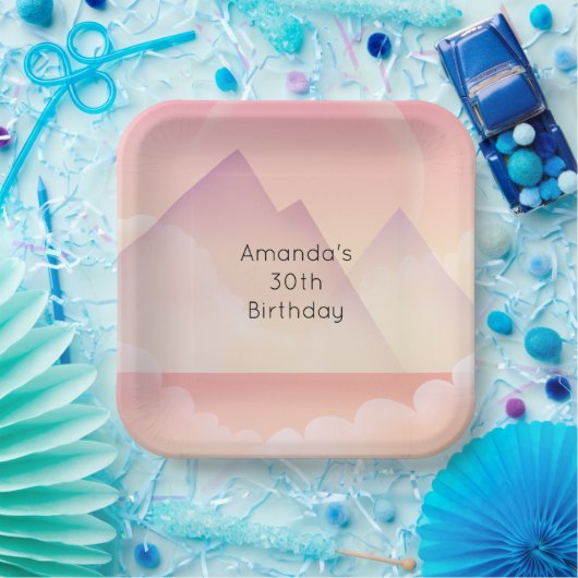 Dromerige Pastel Mountain Landschap Verjaardag Papieren Bordje (Feest)