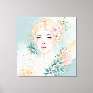 Dromerige Pastel Muurkunst Vrouw Canvas Afdruk