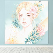 Dromerige Pastel Muurkunst Vrouw Canvas Afdruk (Insitu (Houten vloer))