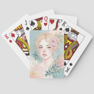 Dromerige Pastel Muurkunst Vrouw Pokerkaarten