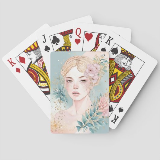 Dromerige Pastel Muurkunst Vrouw Pokerkaarten (Achterkant)