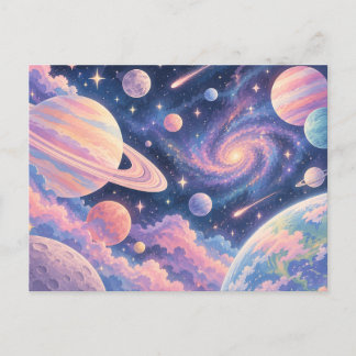 Dromerige Pastel Planeten & Sterrenstelsel Ansicht Briefkaart