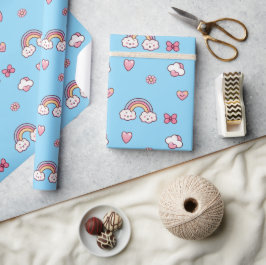Dromerige Pastel Regenboog Blauw Cadeaupapier