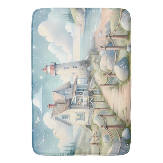 Dromerige Pastel vuurtoren bij het Zee Badmat (Voorkant Verticaal)