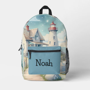 Dromerige Pastel vuurtoren bij het Zee Bedrukte Rugzak
