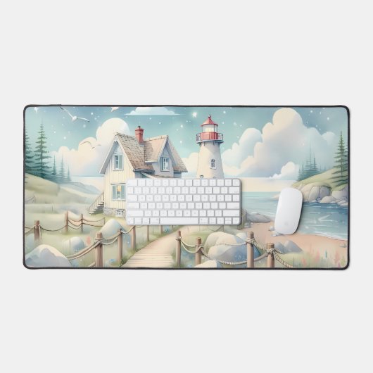 Dromerige Pastel vuurtoren bij het Zee Bureaumat (Keyboard & Muis)