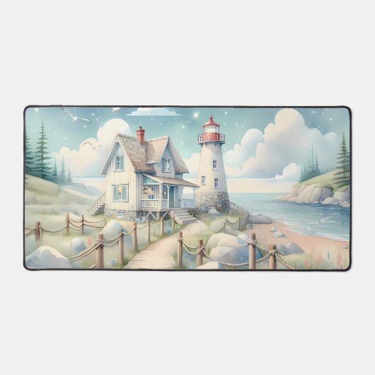 Dromerige Pastel vuurtoren bij het Zee Bureaumat (Voorkant)