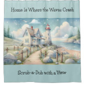 Dromerige Pastel vuurtoren bij het Zee Douchegordijn (Voorkant)