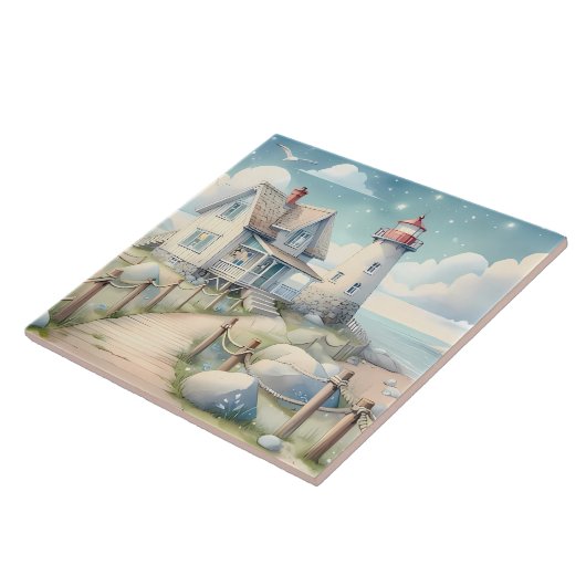 Dromerige Pastel vuurtoren bij het Zee Tegeltje (Zijkant)