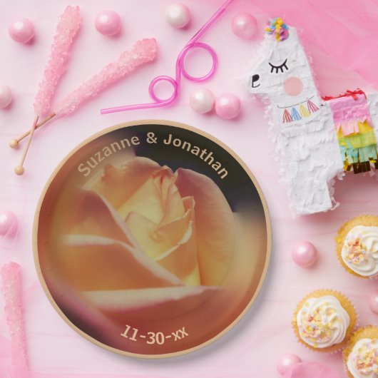 Dromerige perzik Roos gepersonaliseerde bruiloft b Papieren Bordje (Feest)
